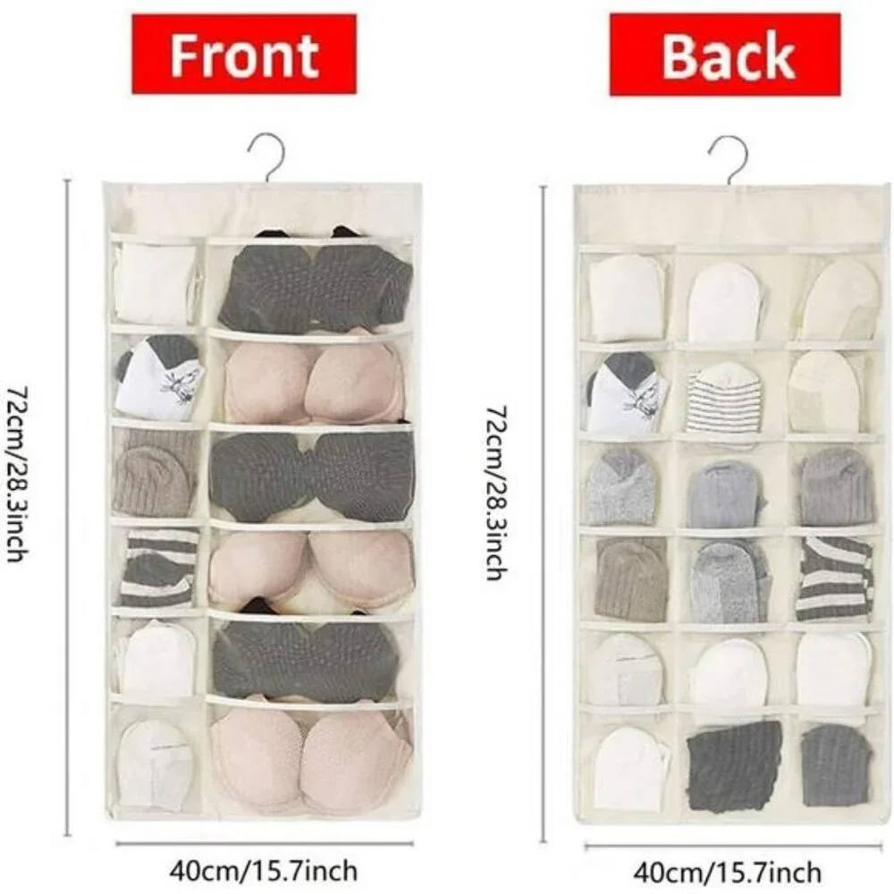 Closet Hanging Organizer Dual Sided with Mesh Pockets for Bras Underwear Socks
